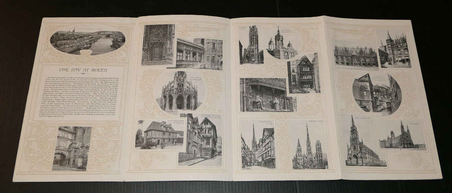 ANCIEN DEPLIANT TOURISTIQUE FRENCH STATE RAILWAYS ROUEN CIRCA 1910
