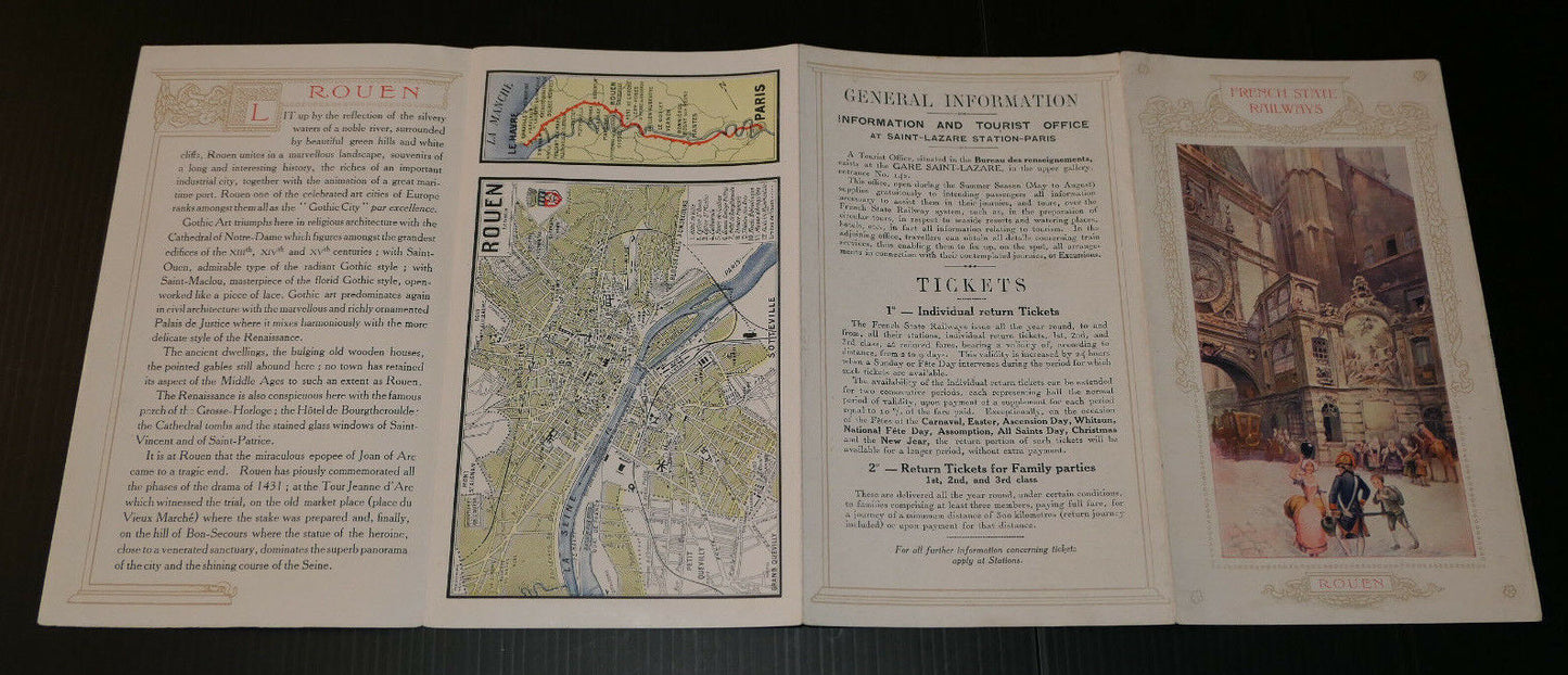 ANCIEN DEPLIANT TOURISTIQUE FRENCH STATE RAILWAYS ROUEN CIRCA 1910