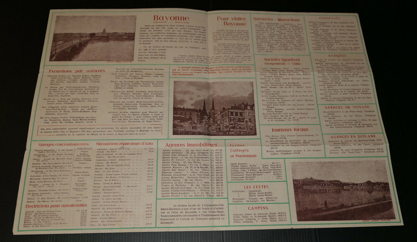 ANCIEN DEPLIANT TOURISTIQUE BAYONNE CARTE MONUMENTS ET SITES
