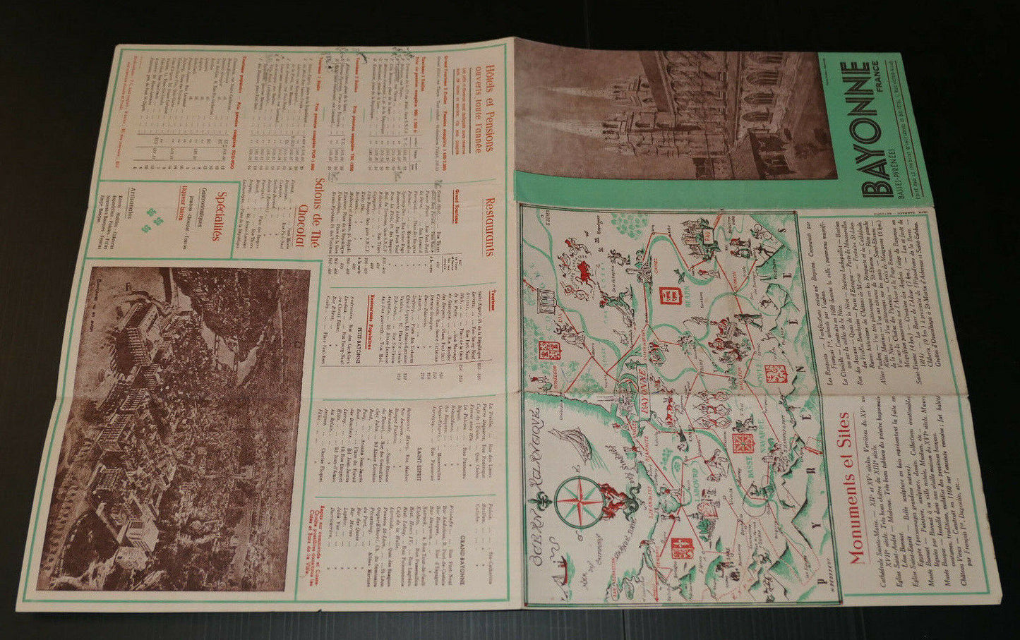 ANCIEN DEPLIANT TOURISTIQUE BAYONNE CARTE MONUMENTS ET SITES
