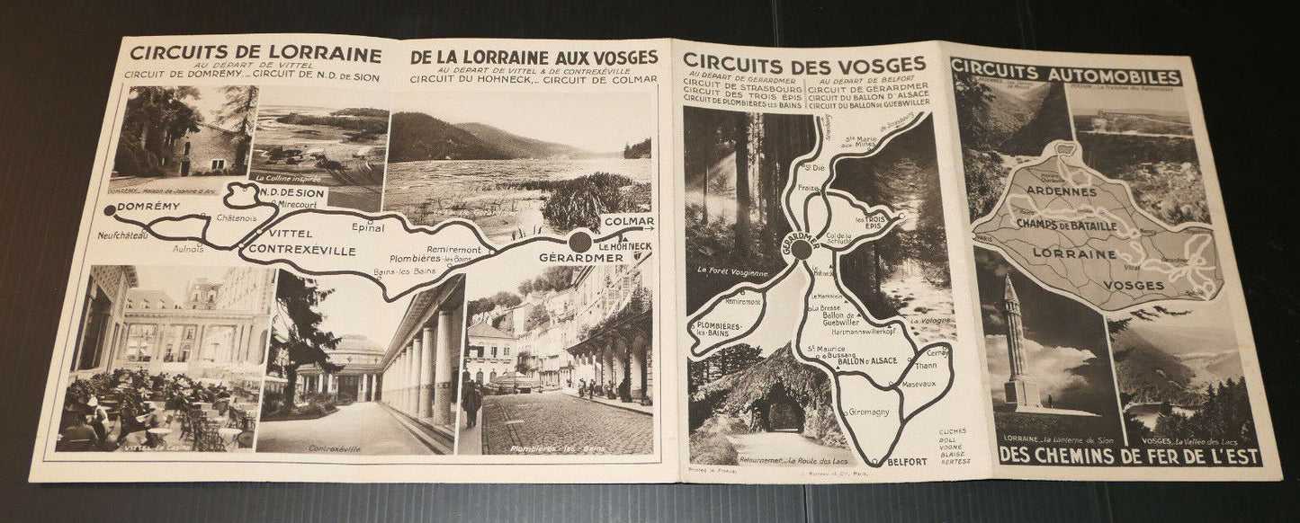 ANCIEN DEPLIANT TOURISME CIRCUITS AUTOMOBILES DES CHEMINS DE FER DE L'EST