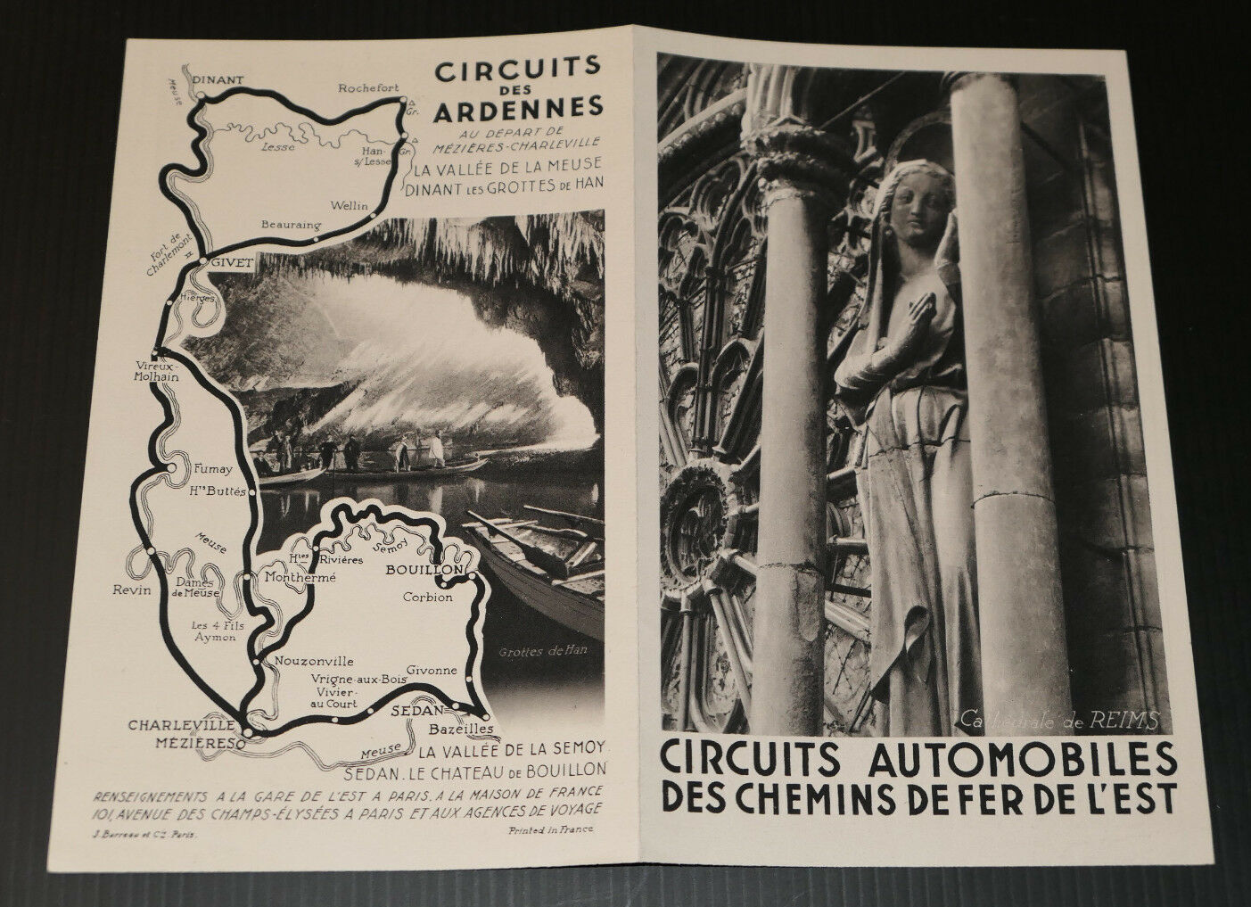 ANCIEN DEPLIANT TOURISTIQUE CIRCUITS AUTOMOBILES DES CHEMINS DE FER DE L'EST