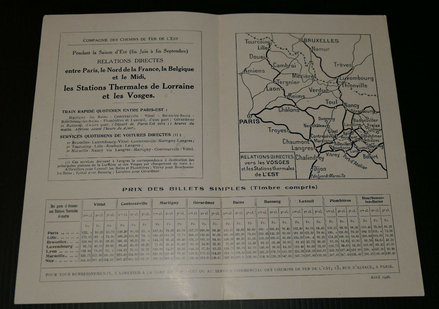ANCIEN DEPLIANT TOURISTIQUE VOYAGES DANS LES VOSGES GERARDMER 1926