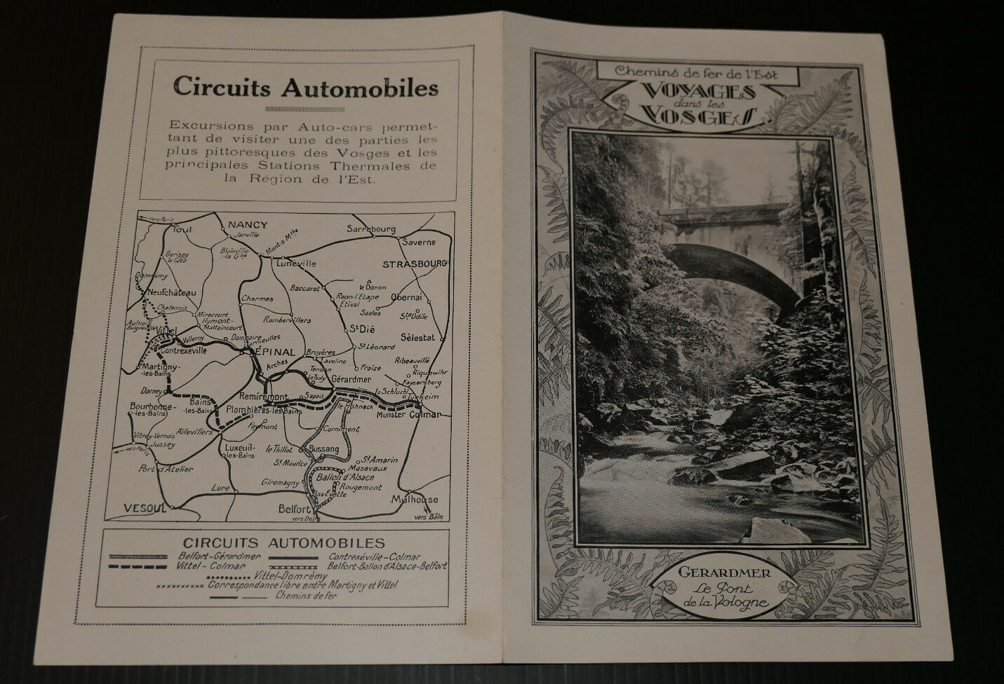 ANCIEN DEPLIANT TOURISTIQUE VOYAGES DANS LES VOSGES GERARDMER 1926