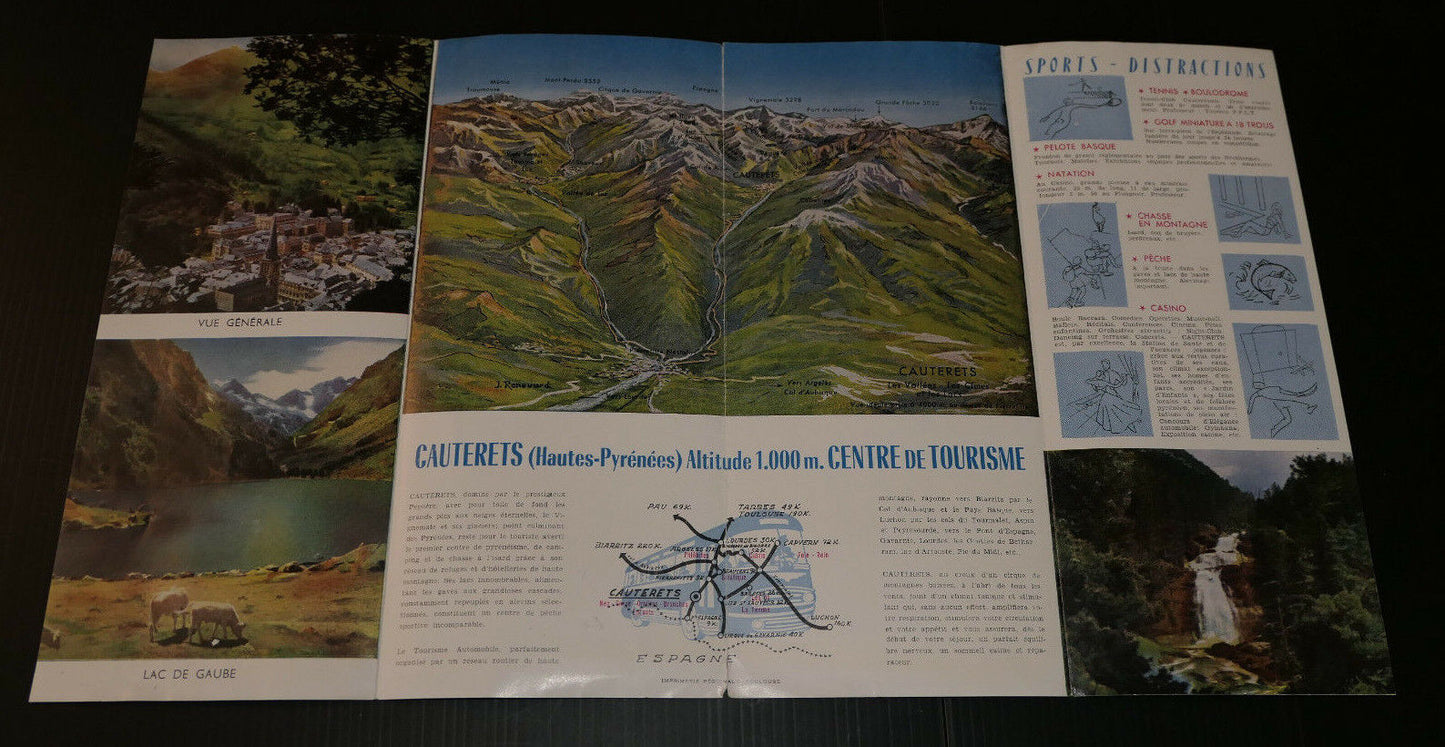 ANCIEN DEPLIANT PUBLICITE CAUTERETS CAPITALE DU SOUFRE CIRCA 1956 TOURISME