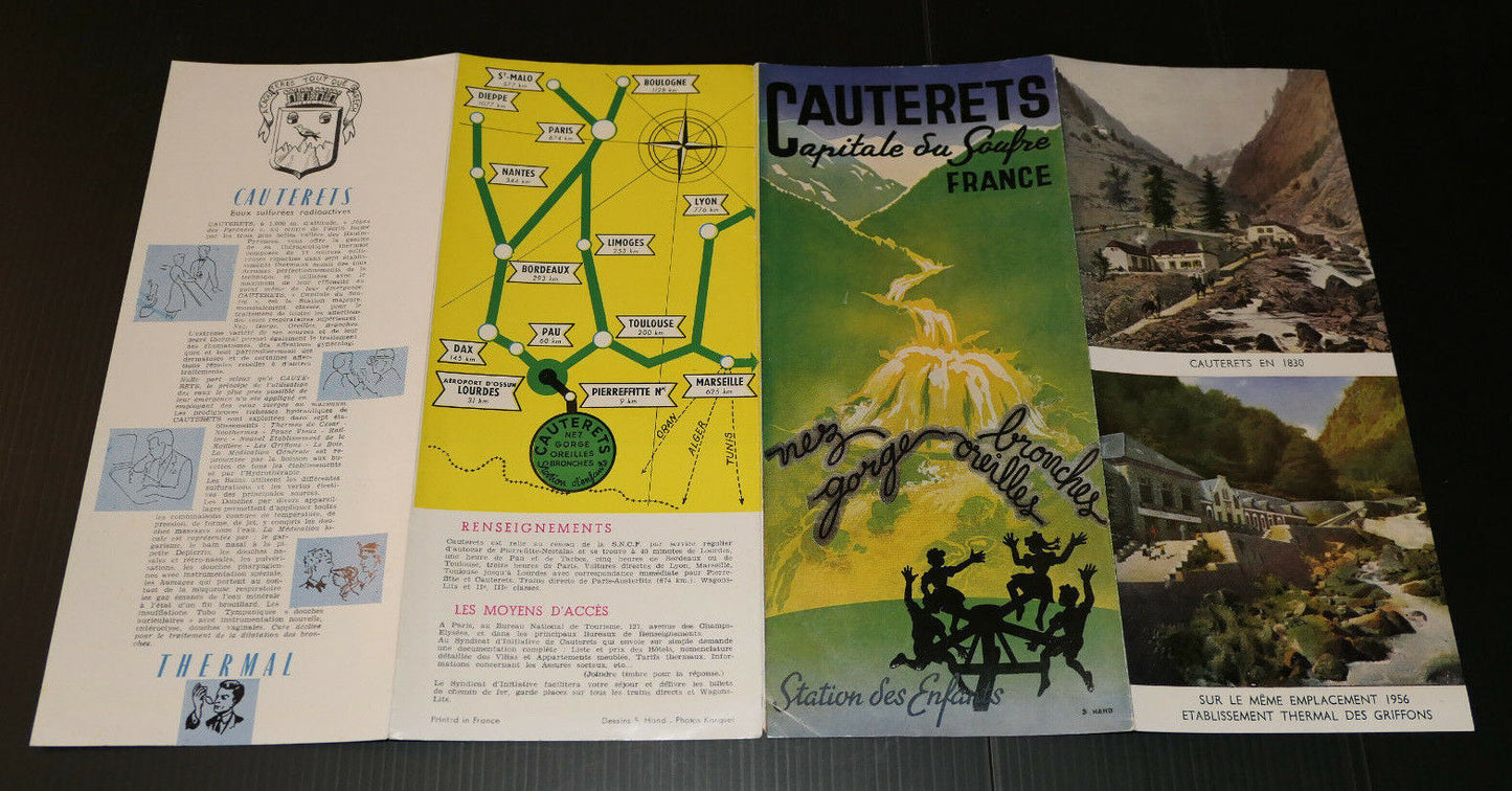ANCIEN DEPLIANT PUBLICITE CAUTERETS CAPITALE DU SOUFRE CIRCA 1956 TOURISME