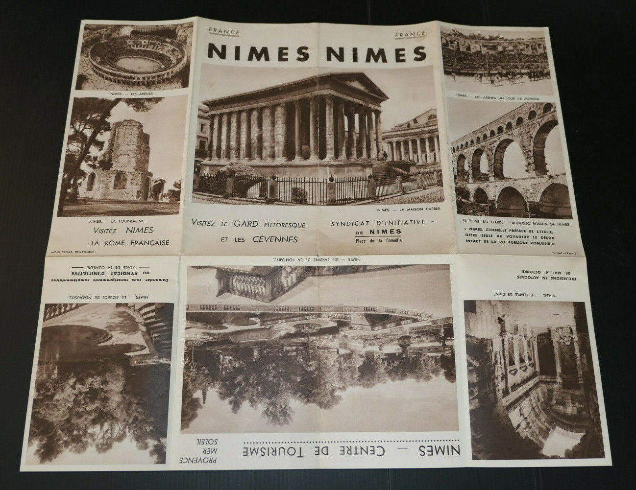 ANCIEN DEPLIANT TOURISTIQUE NIMES CIRCA 1950 PUBLICITE TOURISME