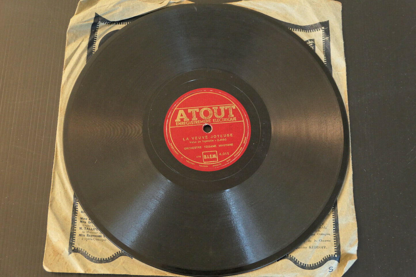 78T 78RPM 10" 25 CM ORCHESTRE TZIGANE MAGYARE / LA CHAUVE-SOURIS / ATOUT 4011