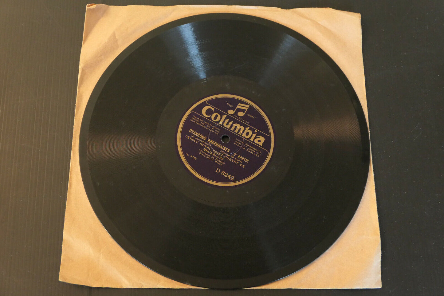 78T 78RPM 10" 25 CM CHANSONS ARDENNAISES CERCLE ROYAL SAINT-HUBERT DE BRUXELLES