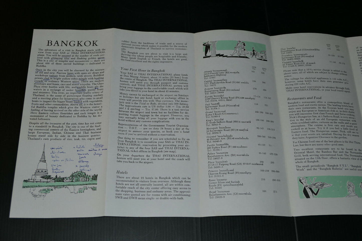 ANCIEN DEPLIANT TOURISTIQUE VOYAGE SAS SCANDINAVIAN AIRLINES SYSTEM BANGKOK
