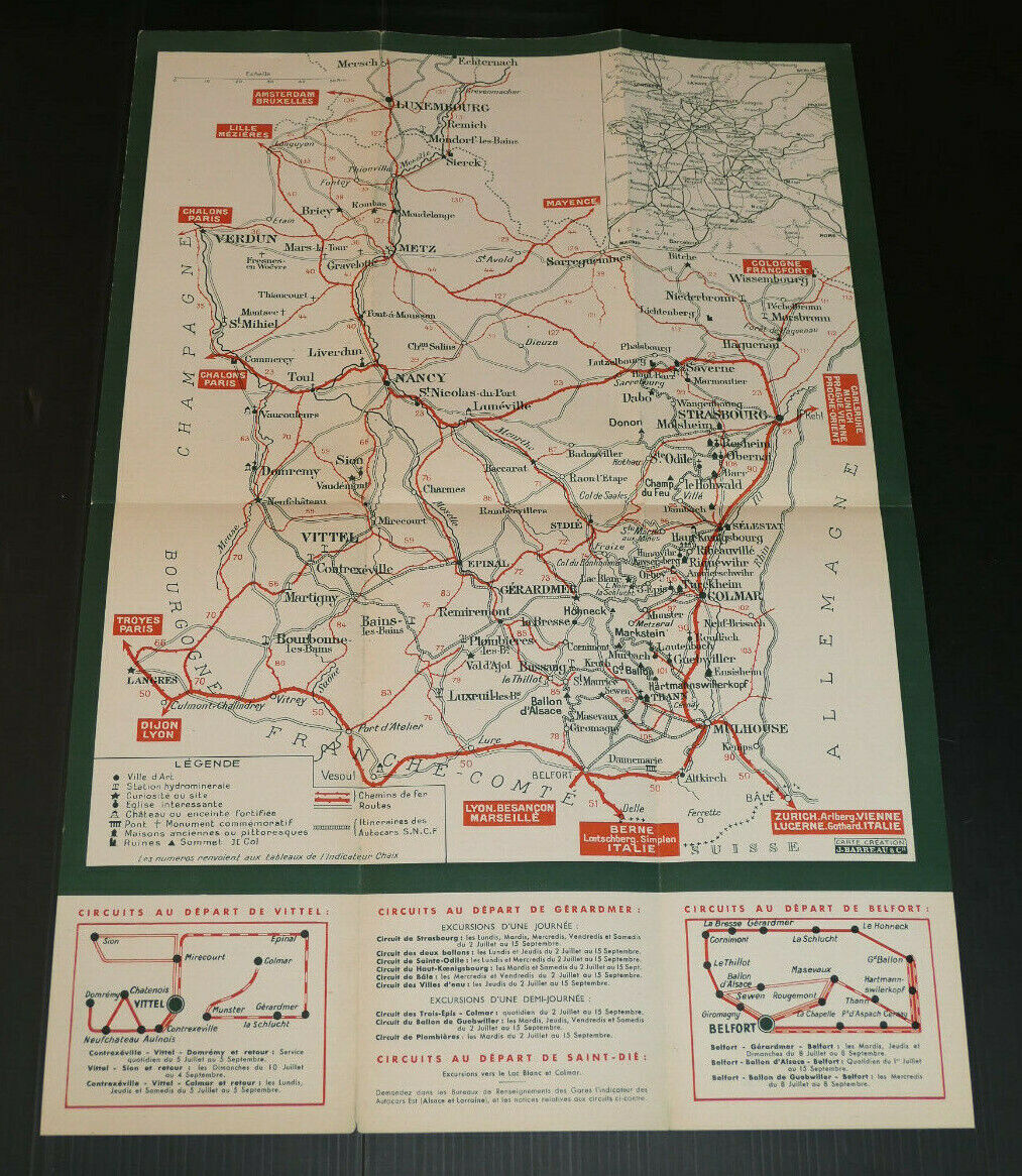 ANCIEN DEPLIANT TOURISTIQUE VOYAGE TRAIN SNCF LORRAINE VOSGES ALSACE 1938
