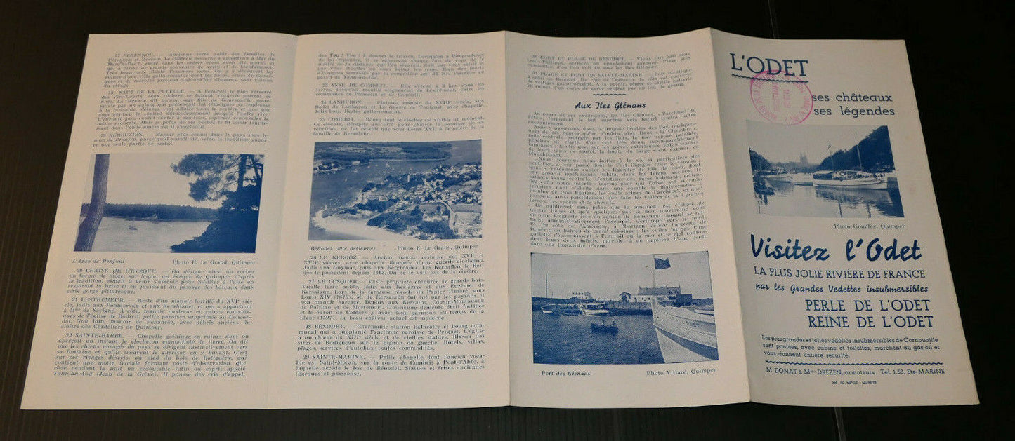 ANCIEN DEPLIANT TOURISTIQUE VISITEZ L'ODET QUIMPER GUIDE + HORAIRE VEDETTES 1960