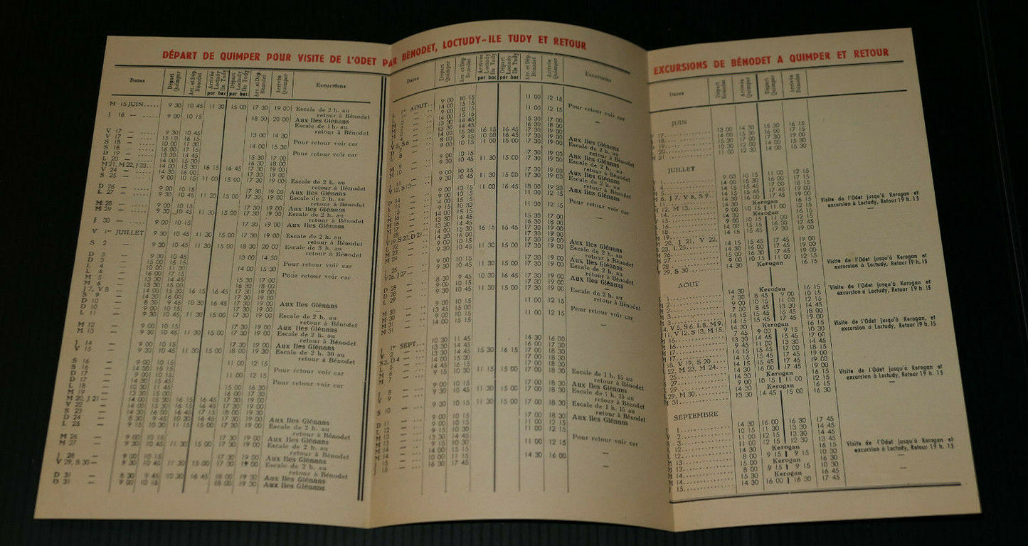 ANCIEN DEPLIANT TOURISTIQUE VISITEZ L'ODET QUIMPER GUIDE + HORAIRE VEDETTES 1960