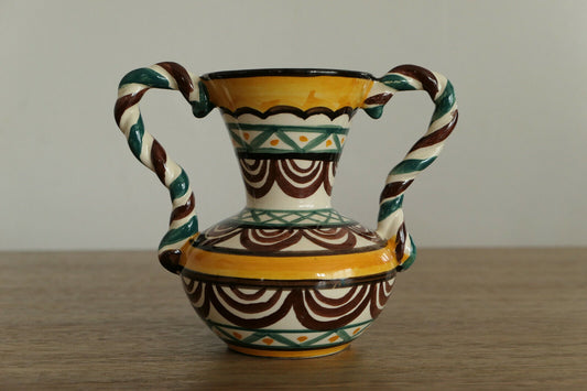 ANCIEN PETIT VASE 14CM DEUX ANSES SAINT JEAN DE BRETAGNE DECOR MAIN 1018