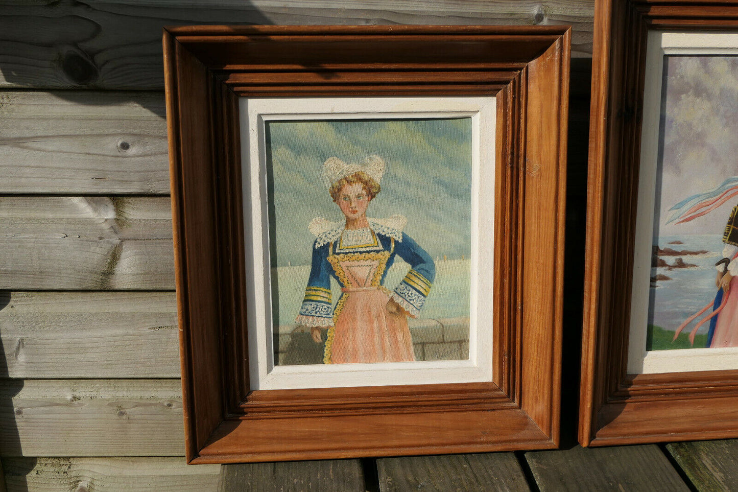 PAIRE ANCIENS TABLEAUX PEINTURES PORTRAITS FEMMES BRETONNES COIFFES BRETAGNE