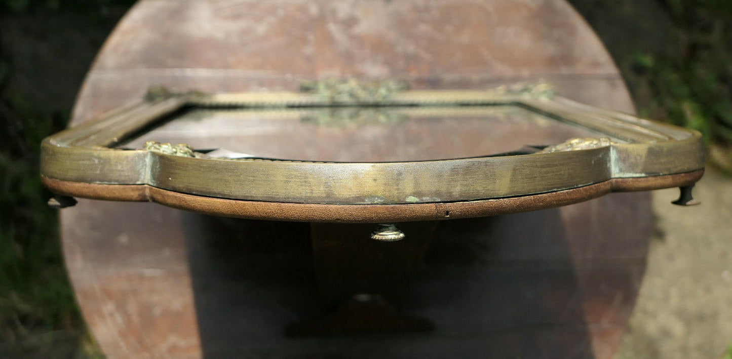 ANCIEN MIROIR DE TABLE A POSER XIXe GLACE BISEAUTEE METAL DORE