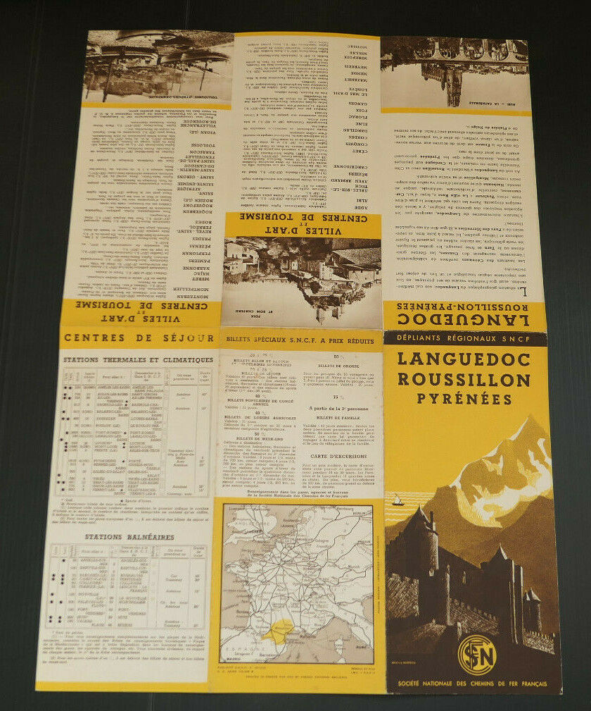 ANCIEN DEPLIANT TOURISME SNCF TRAIN LANGUEDOC ROUSSILLON PYRENEES 1938