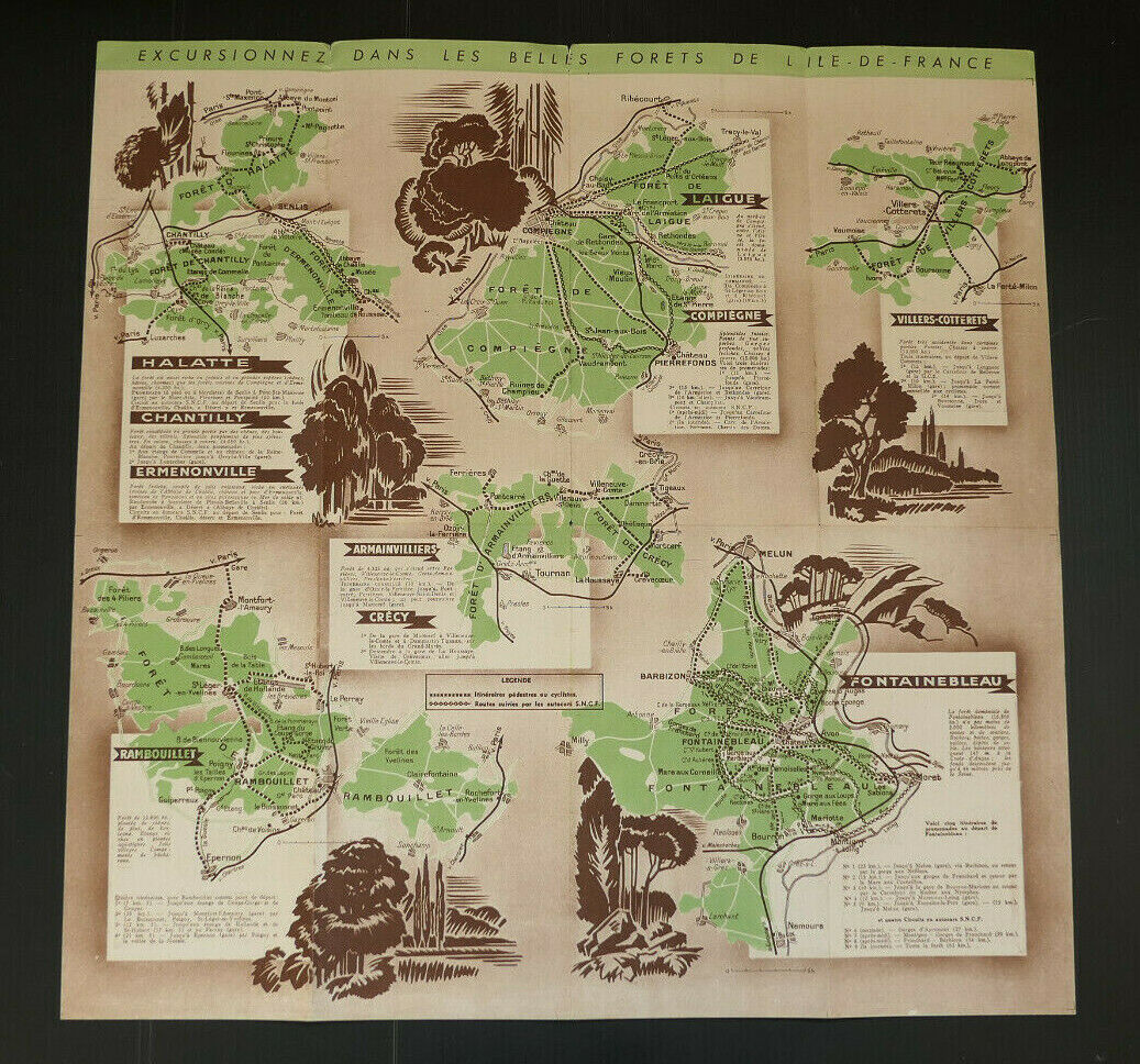 ANCIEN DEPLIANT TOURISME TRAIN SNCF LES FORETS EN ILE DE FRANCE 1938