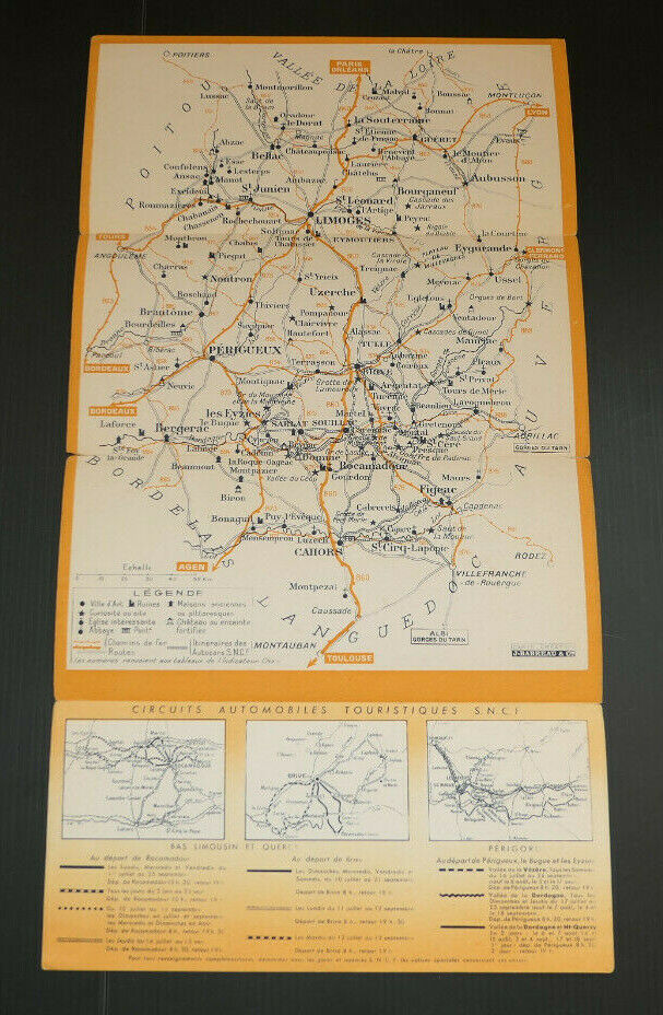 ANCIEN DEPLIANT TOURISME SNCF TRAIN LIMOUSIN PERIGORD QUERCY 1938
