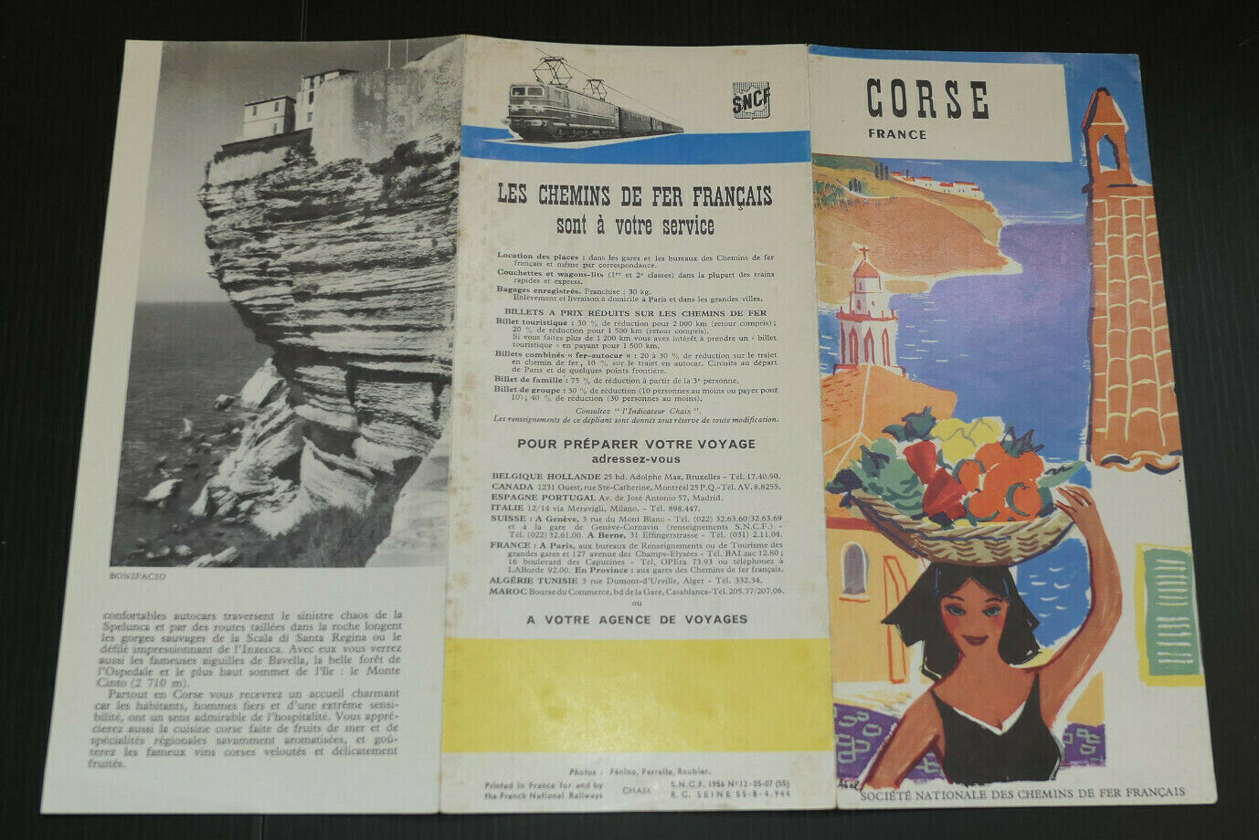 ANCIEN DEPLIANT TOURISME SNCF CORSE 1956