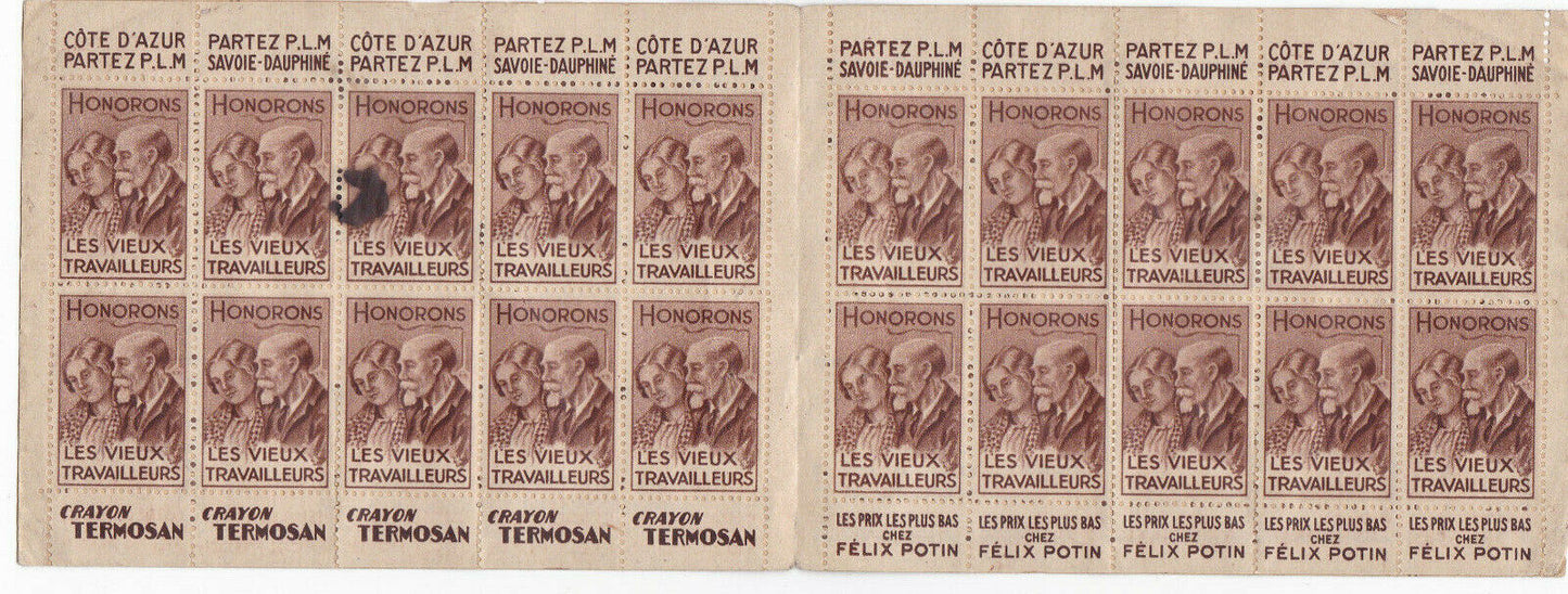 OLD BOOKLET 20 STAMPS HONORING OLD WORKERS PLM ADVERTISING