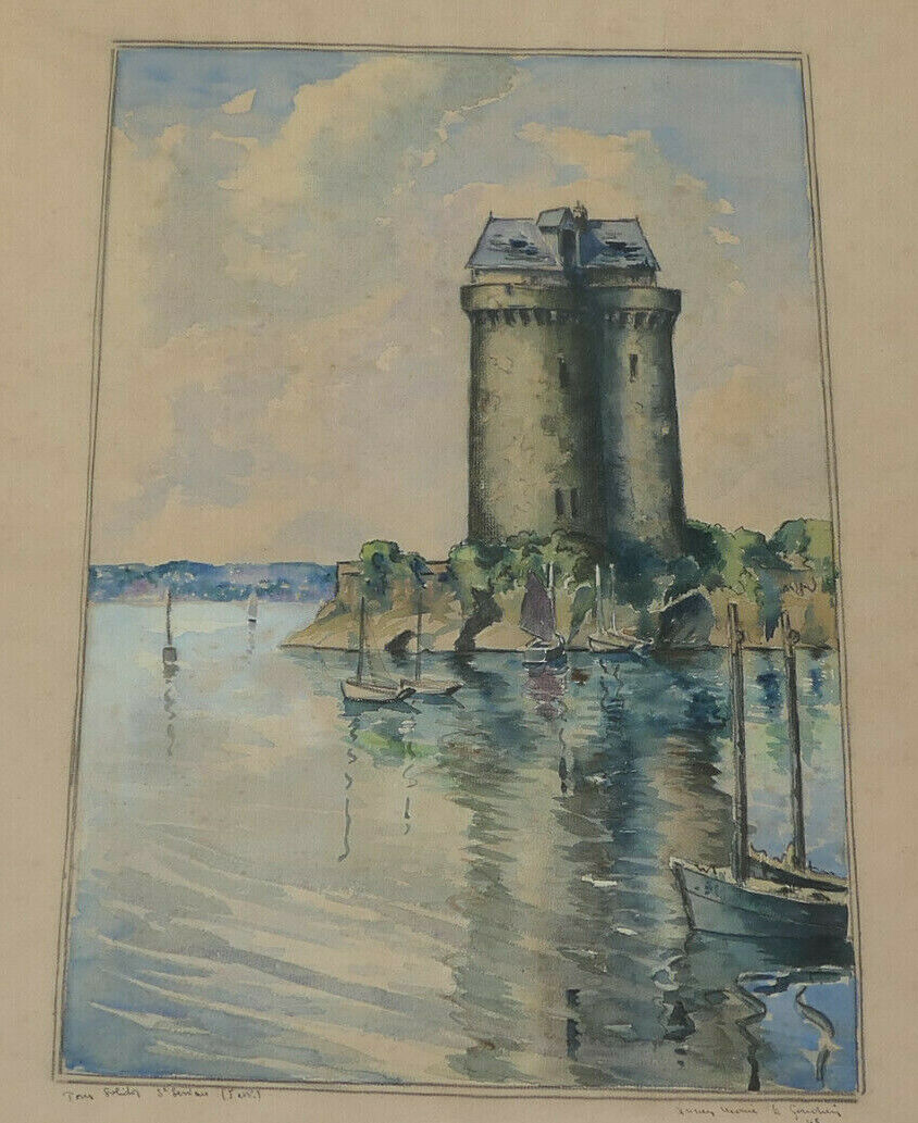 ANCIENNE PEINTURE AQUARELLE TABLEAU SIGNE LUCIEN-MARIE LE GARDIEN SAINT-SERVAN
