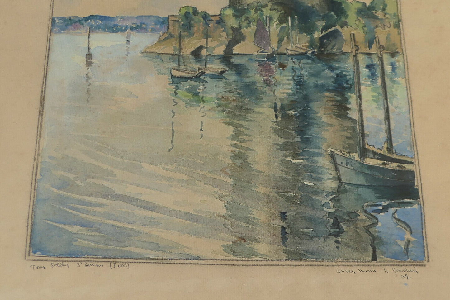 ANCIENNE PEINTURE AQUARELLE TABLEAU SIGNE LUCIEN-MARIE LE GARDIEN SAINT-SERVAN