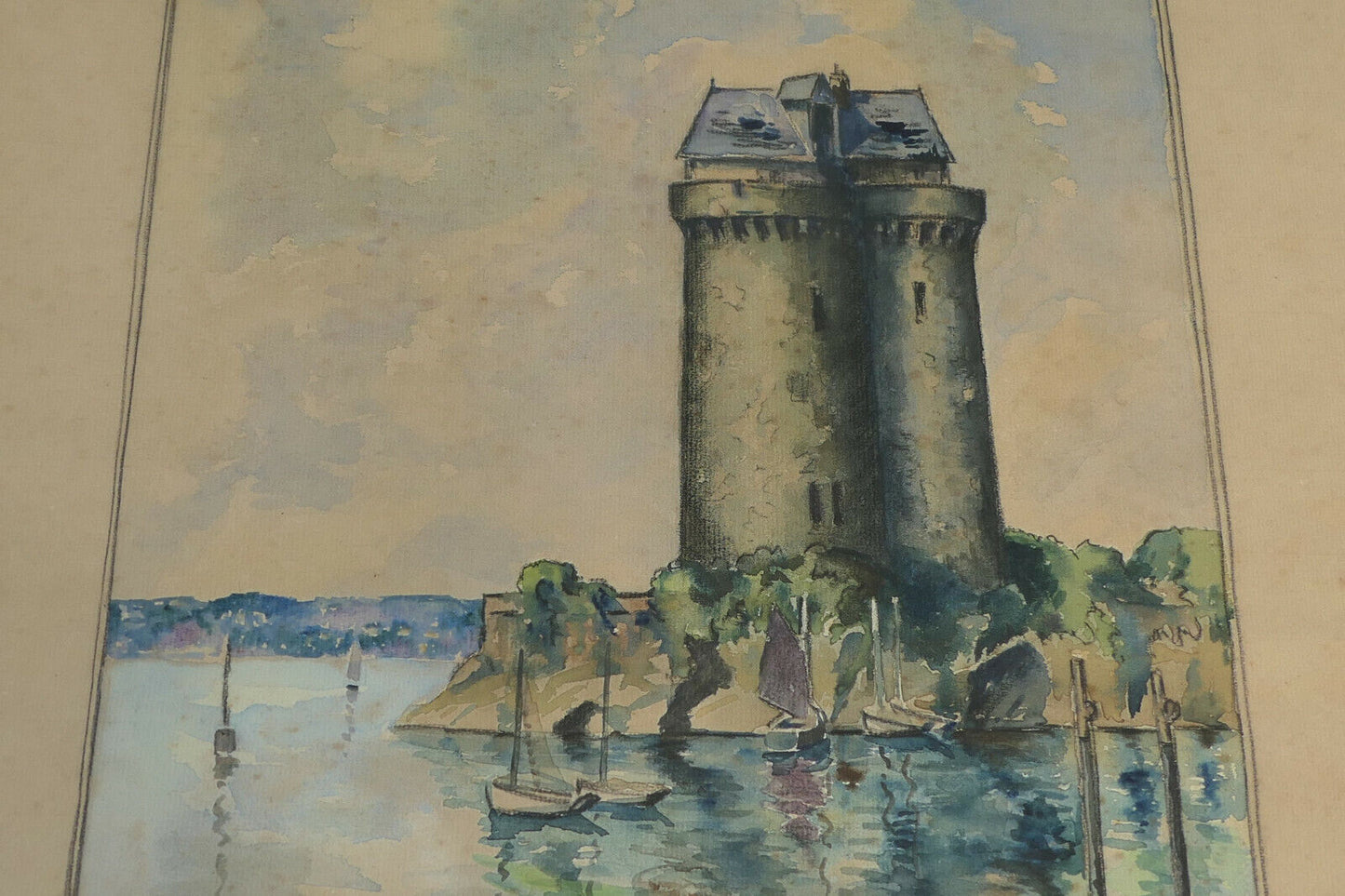 ANCIENNE PEINTURE AQUARELLE TABLEAU SIGNE LUCIEN-MARIE LE GARDIEN SAINT-SERVAN