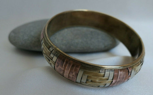 BRACELET TROIS COULEURS CUIVRE LAITON ARTISANAT ETHNIQUE VINTAGE