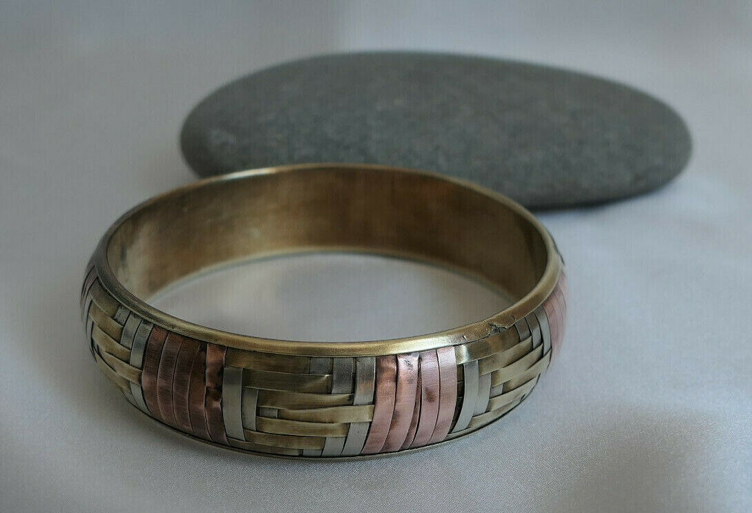 BRACELET TROIS COULEURS CUIVRE LAITON ARTISANAT ETHNIQUE VINTAGE