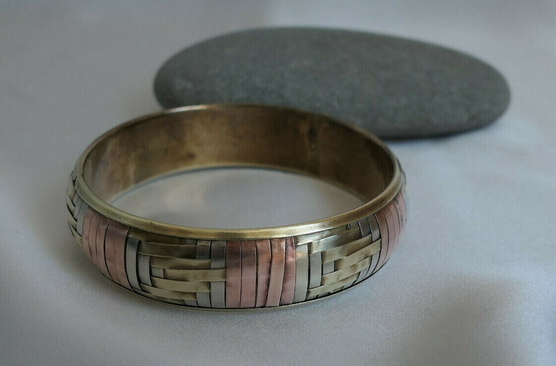 BRACELET TROIS COULEURS CUIVRE LAITON ARTISANAT ETHNIQUE VINTAGE