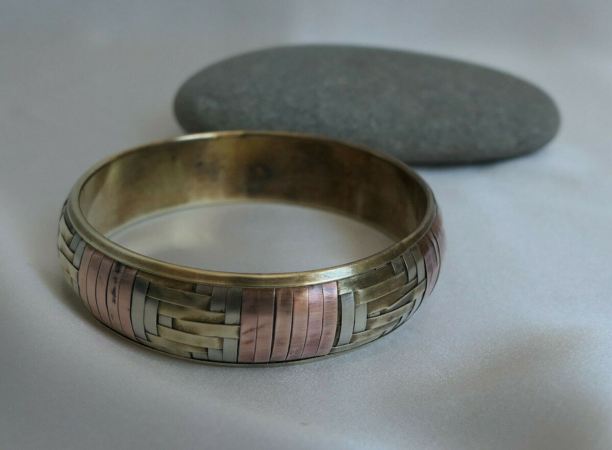 BRACELET TROIS COULEURS CUIVRE LAITON ARTISANAT ETHNIQUE VINTAGE