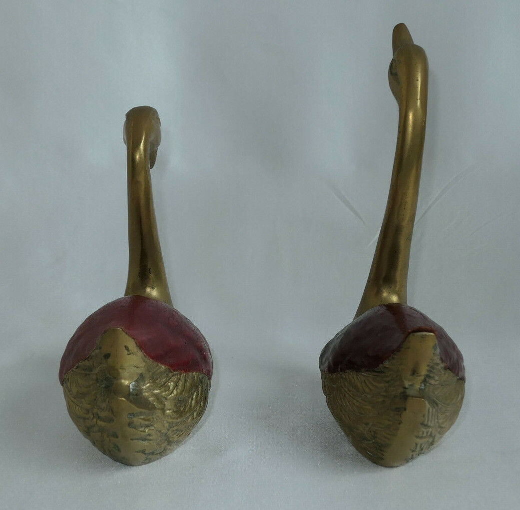 PAIRE DE CYGNES EN LAITON ET CUIR DECO OISEAU BRASS LEATHER SWAN BIRD