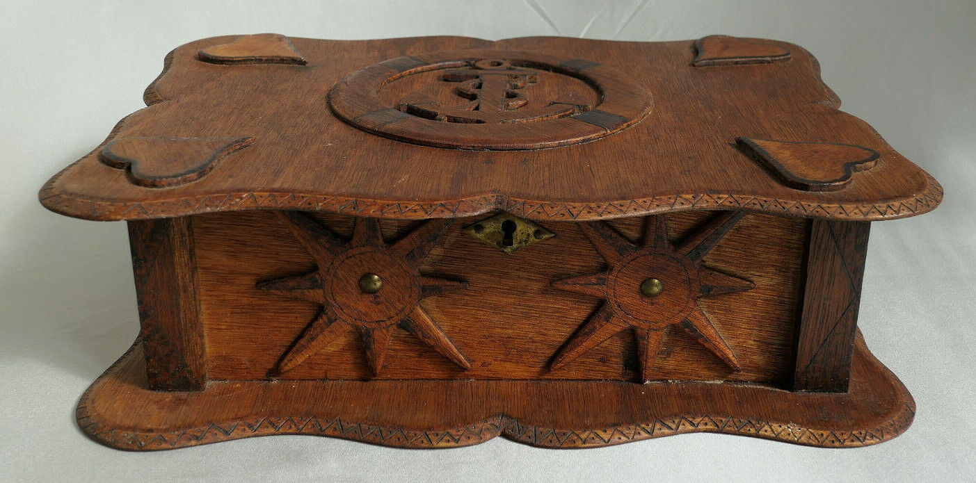 ANCIENNE BOITE COFFRET EN BOIS DECO ANCRE MARINE ART POPULAIRE
