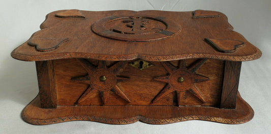 ANCIENNE BOITE COFFRET EN BOIS DECO ANCRE MARINE ART POPULAIRE
