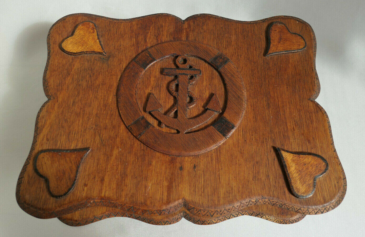 ANCIENNE BOITE COFFRET EN BOIS DECO ANCRE MARINE ART POPULAIRE