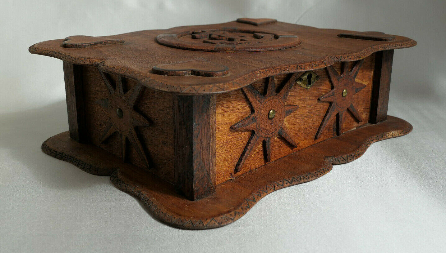ANCIENNE BOITE COFFRET EN BOIS DECO ANCRE MARINE ART POPULAIRE