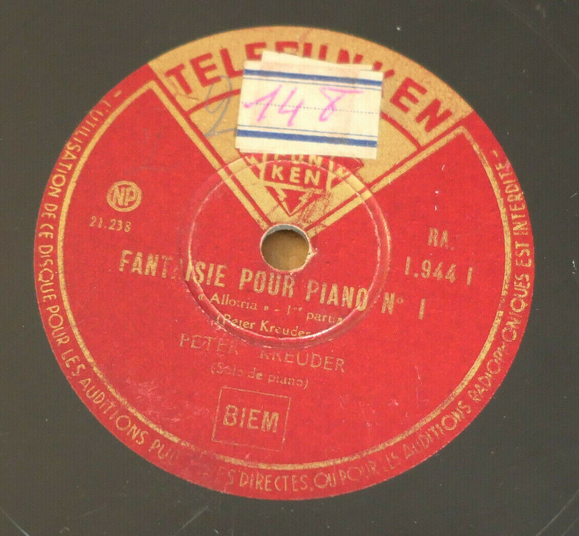 LOT 2X 78T 78RPM PETER KREUDER / PIANO MEDLEY N°8 / FANTAISIE POUR PIANO N°1