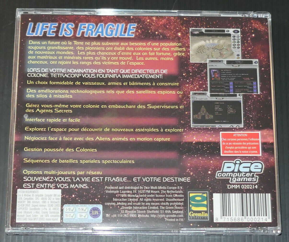 JEU VIDEO CD / FRAGILE ALLEGIANCE / 1996 / DICE COMPUTER GAMES