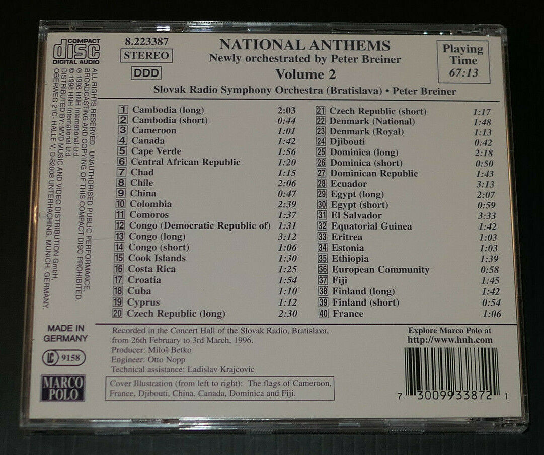 CD NATIONAL ANTHEMS OF THE WORLD VOLUME 2 / CAMBODIA - FRANCE / 40 TITRES / 1998