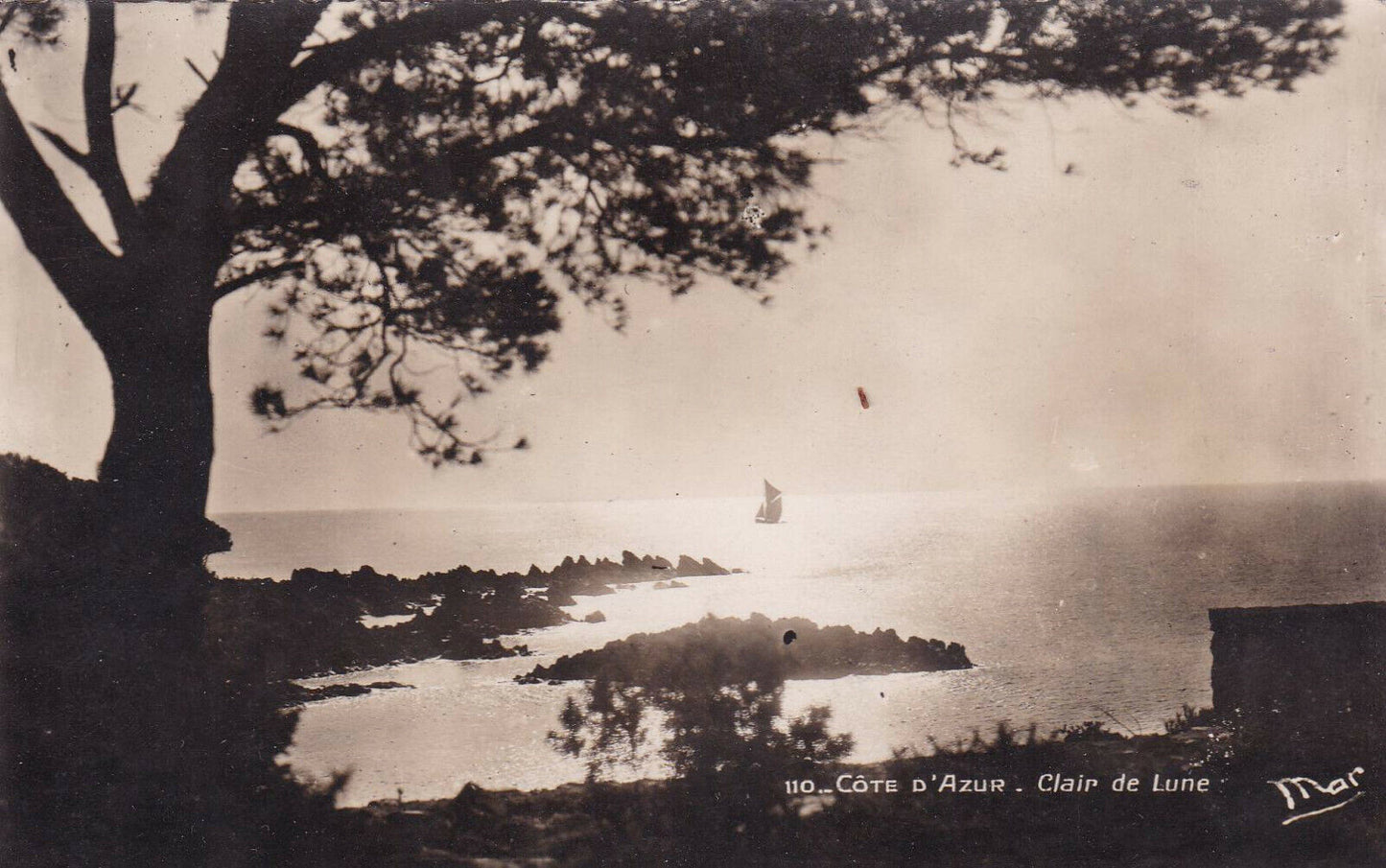 CARTE POSTALE CPSM NOIR ET BLANC / COTE D'AZUR CLAIR DE LUNE (1950)