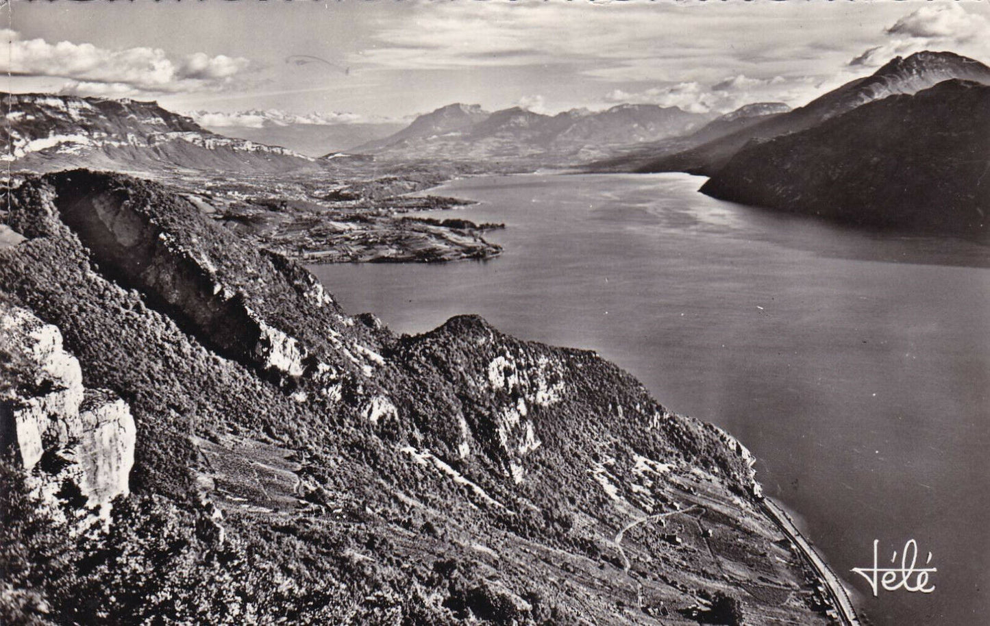 CPSM BLACK AND WHITE POSTCARD / THE LAKE AND AIX-LES-BAINS BELLEDONNE CHAIN