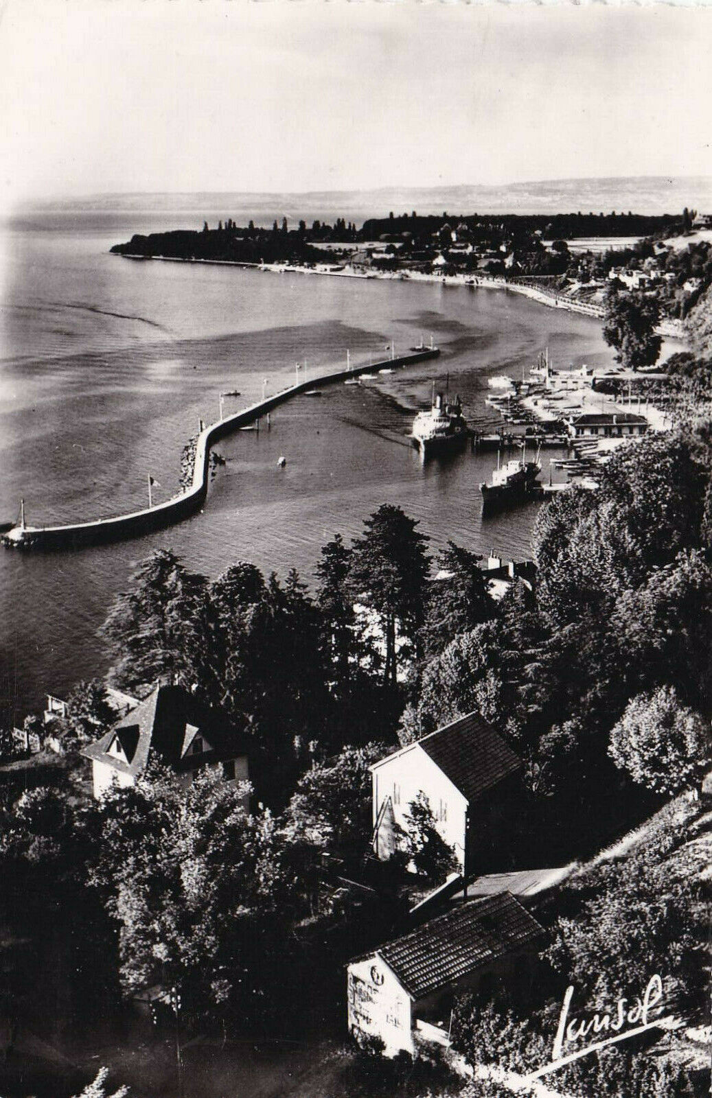 CPSM BLACK & WHITE POSTCARD / THONON-LES-BAINS PORT POINTE DE RIPAILLE 1957