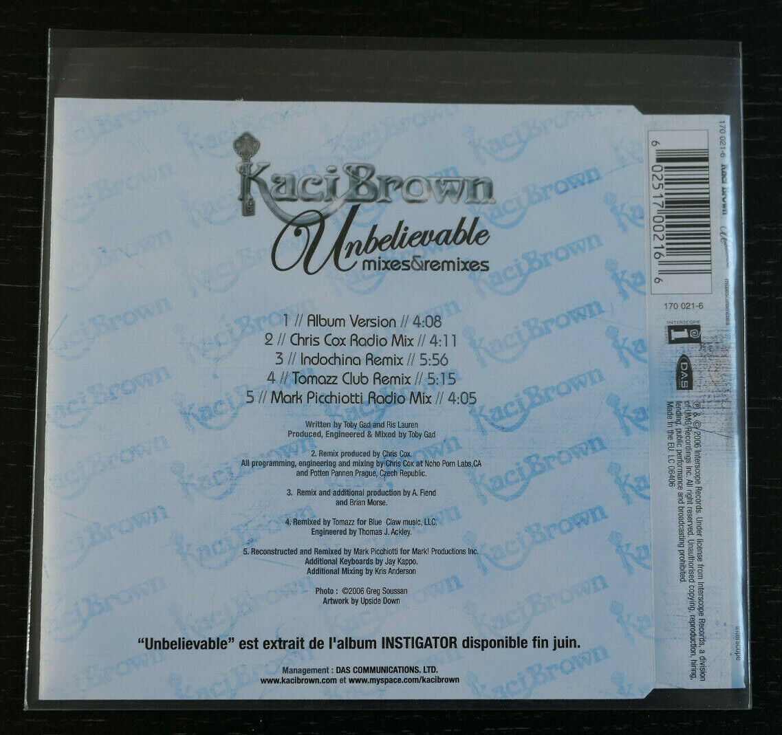 MAXI CD 5 TITRES / KACI BROWN / UNBELIEVABLE / MIXES & REMIXES