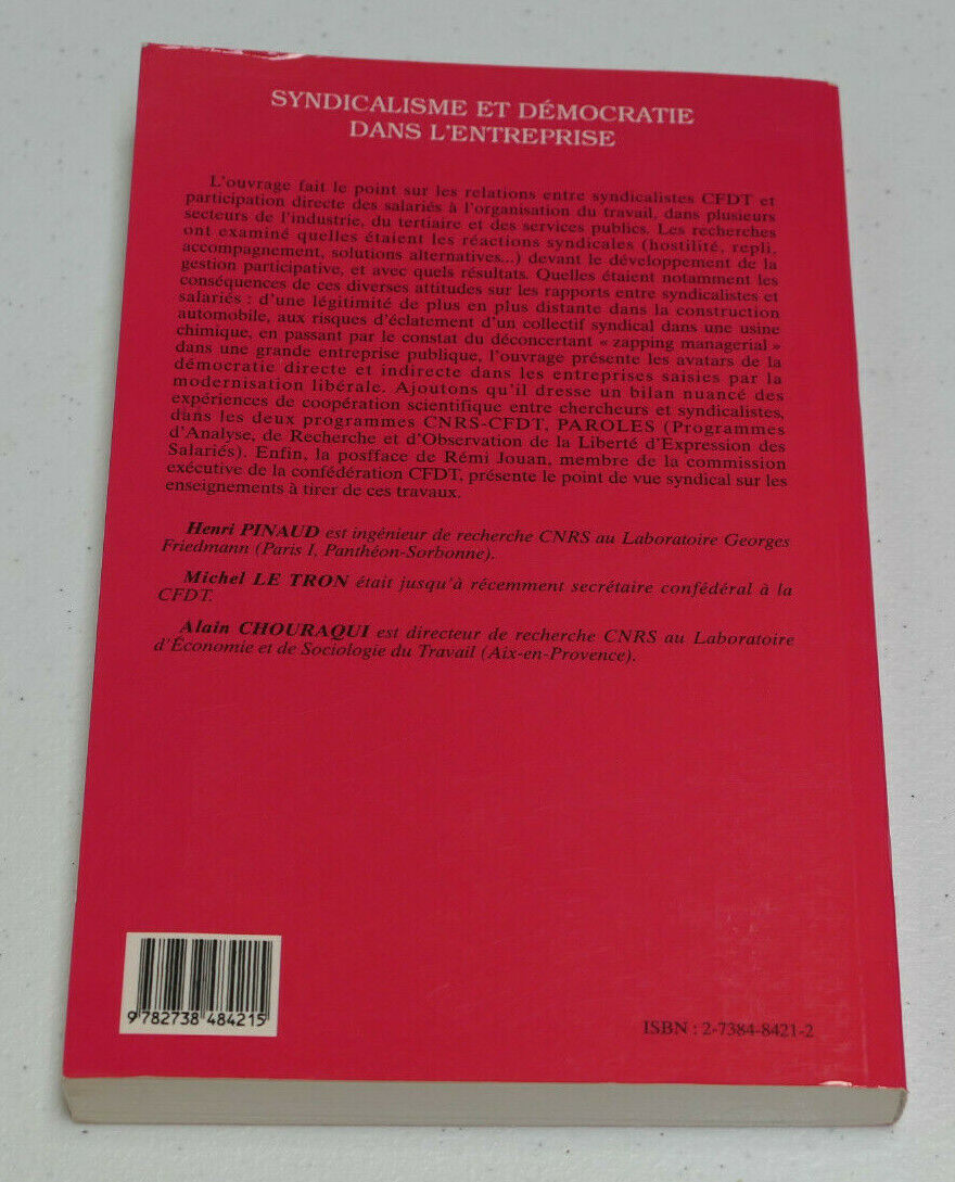 SYNDICALISME ET DEMOCRATIE DANS L'ENTREPRISE / L'HARMATTAN 1999