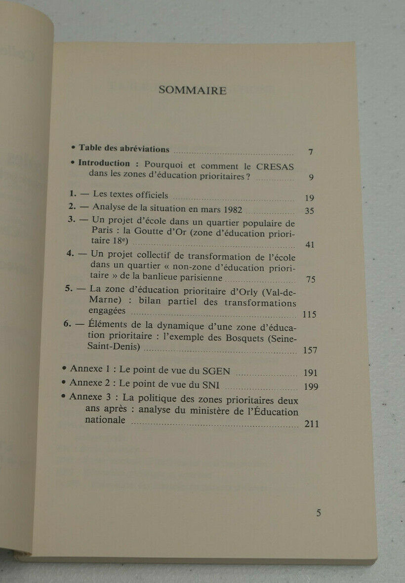 ECOLES EN TRANSFORMATION ZONES PRIORITAIRES ET AUTRES QUARTIERS L'HARMATTAN 1983