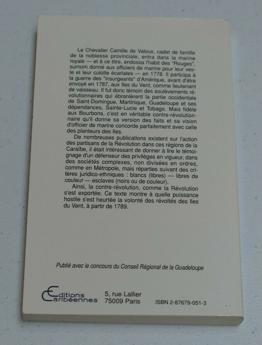 AVEC LES ROUGES AUX ILES DU VENT / MARQUIS DE VALOUS / EDITIONS CARIBEENNES 1989