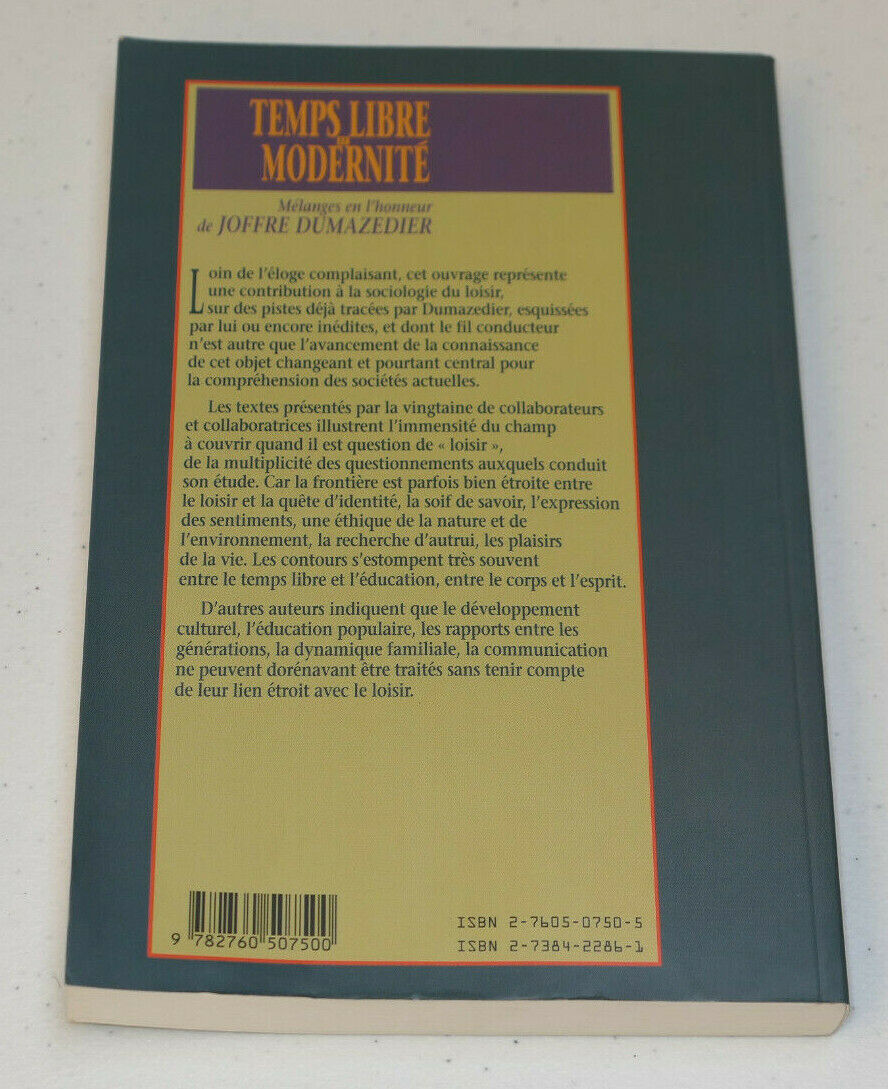TEMPS LIBRE ET MODERNITE / JOFFRE DUMAZEDIER / L'HARMATTAN 1993