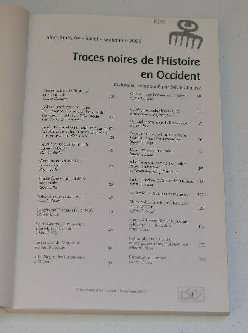 TRACES NOIRES DE L'HISTOIRE EN OCCIDENT / L'HARMATTAN AFRICULTURES 2005 AFRIQUE