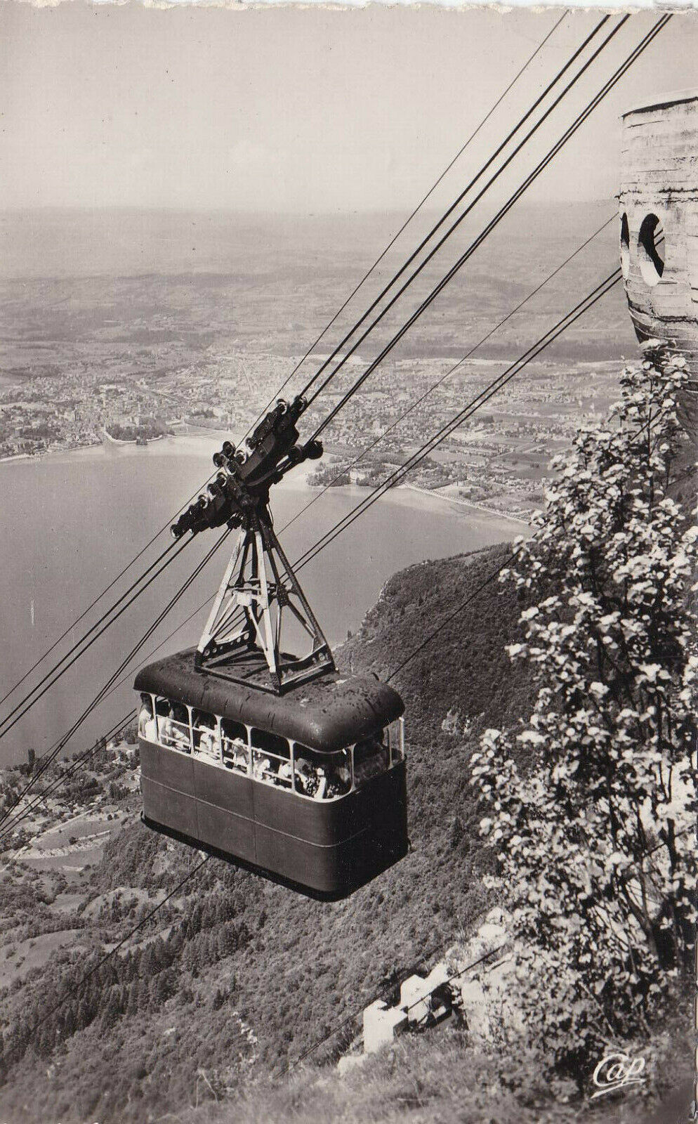 CPSM BLACK & WHITE POSTCARD / LAKE ANNECY THE MONT VEYRIER CABLE CAR